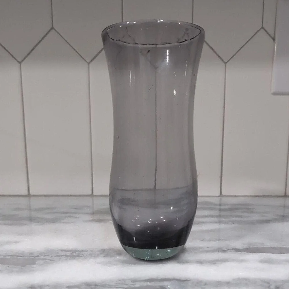 Hand-Blown Purple Smoke Vase, Bulbous Body Art Glass, Vintage Floral Centerpiece